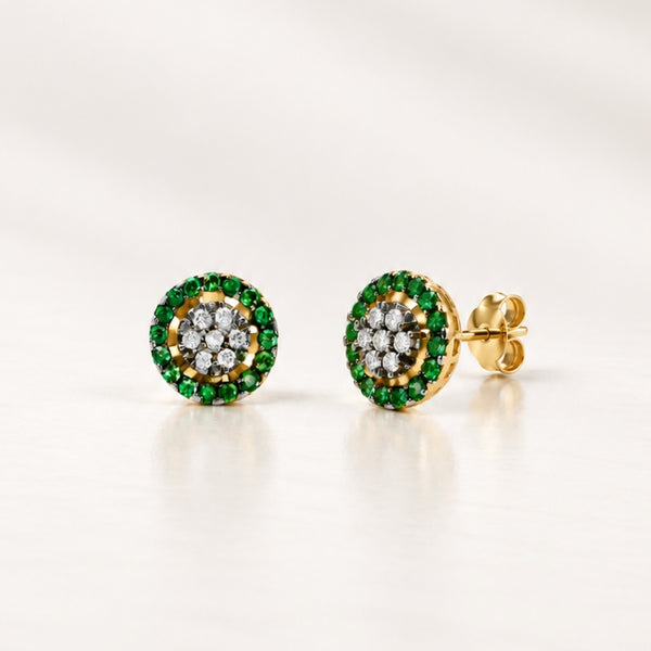 BRINCOS COM DIAMANTES E ORLA DE GRANADAS TSAVORITAS