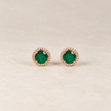 GREEN QUARTZ EARRINGS WITH DIAMOND HALO