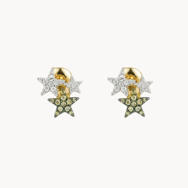 BRINCOS ESTRELAS COM DIAMANTES BROWN E DIAMANTES