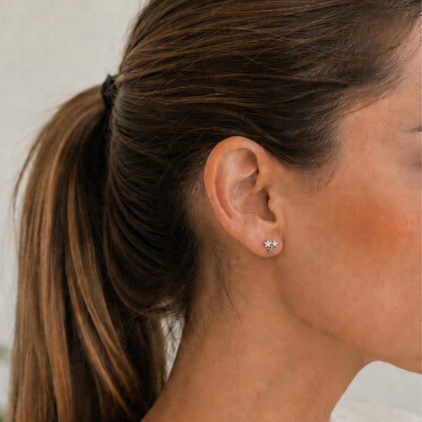 BRINCOS ESTRELAS COM DIAMANTES BROWN E DIAMANTES