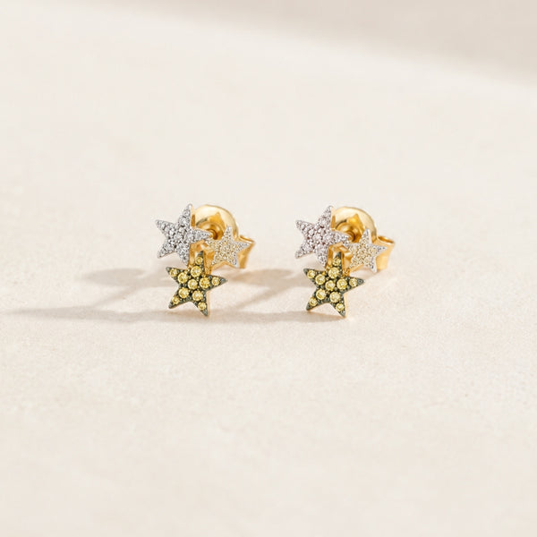 BRINCOS ESTRELAS COM DIAMANTES BROWN E DIAMANTES