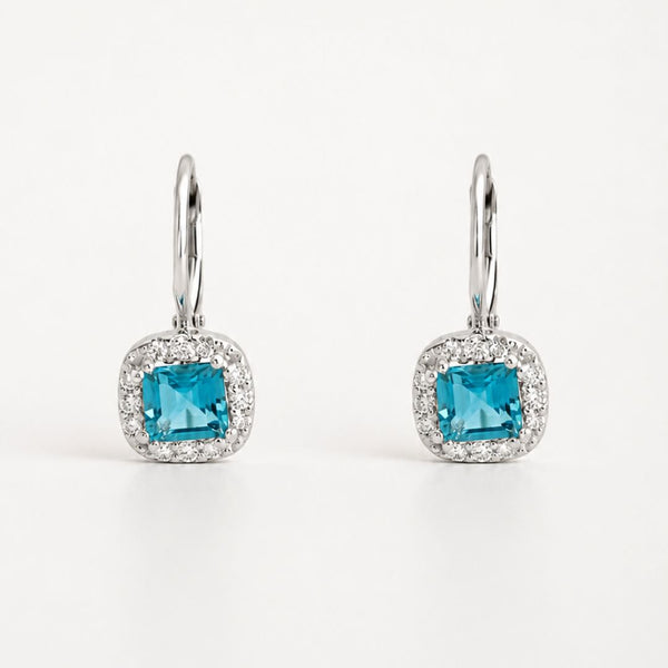 PENDIENTES TOPACIO AZUL Y DIAMANTES