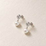 AUSTRALIAN PEARL AND BAGUETTE DIAMOND DROP EARRINGS