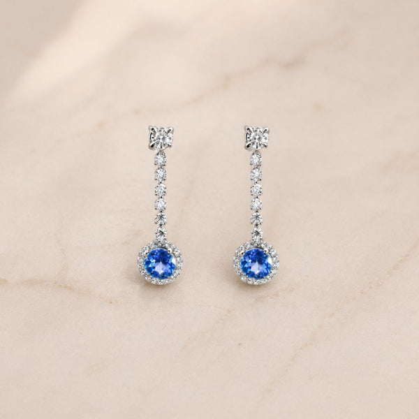 PENDIENTES LARGOS ZAFIRO Y DIAMANTES LIZZY