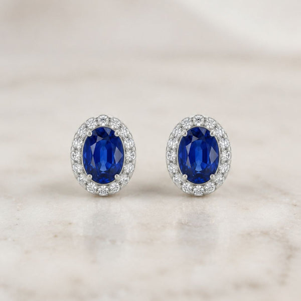 PENDIENTES OVAL CON ZAFIRO Y DIAMANTES