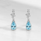 Brincos de água-marinha e diamantes