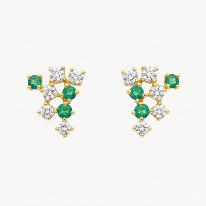 PENDIENTES ESMERALDAS Y DIAMANTES ANETA