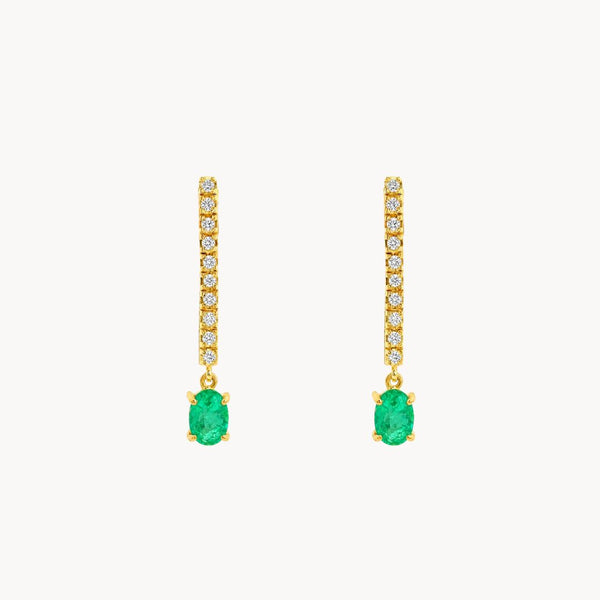 PENDIENTES LARGOS ESMERALDA Y DIAMANTES