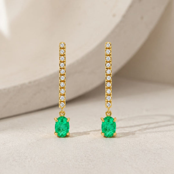 PENDIENTES LARGOS ESMERALDA Y DIAMANTES