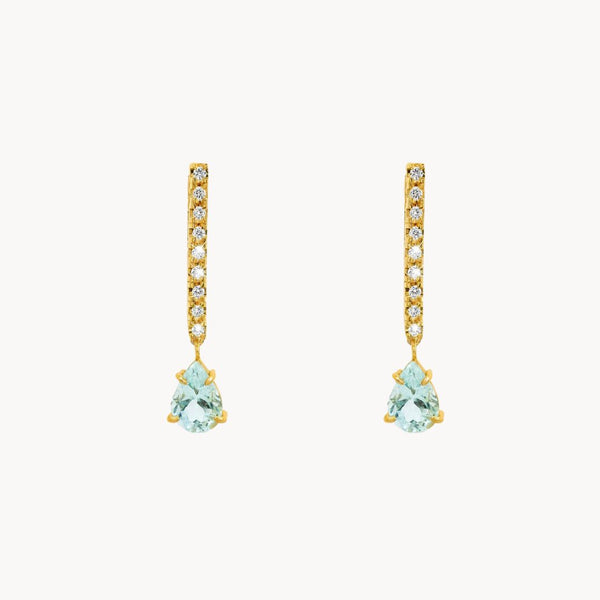 PENDIENTES LARGOS AGUAMARINA Y DIAMANTES