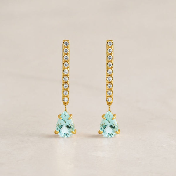 PENDIENTES LARGOS AGUAMARINA Y DIAMANTES