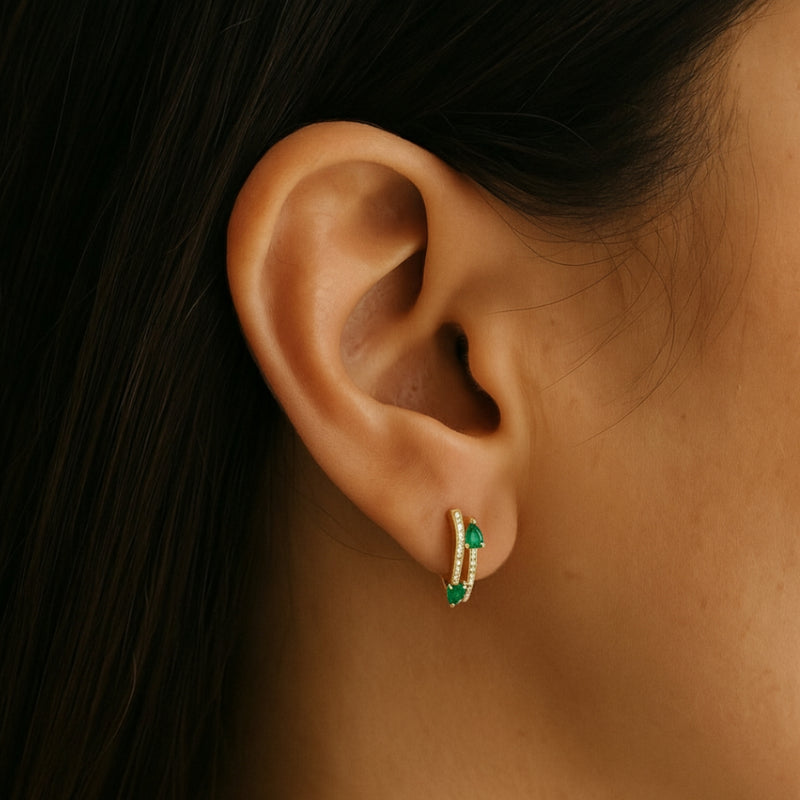 PENDIENTES DOBLE ARO ESMERALDAS CON DIAMANTES ROSELLA