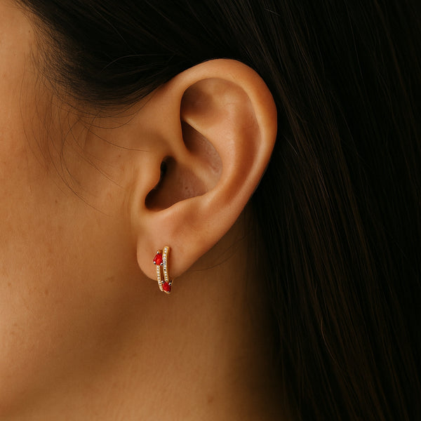 PENDIENTES DOBLE ARO RUBIES CON DIAMANTES ROSELLA