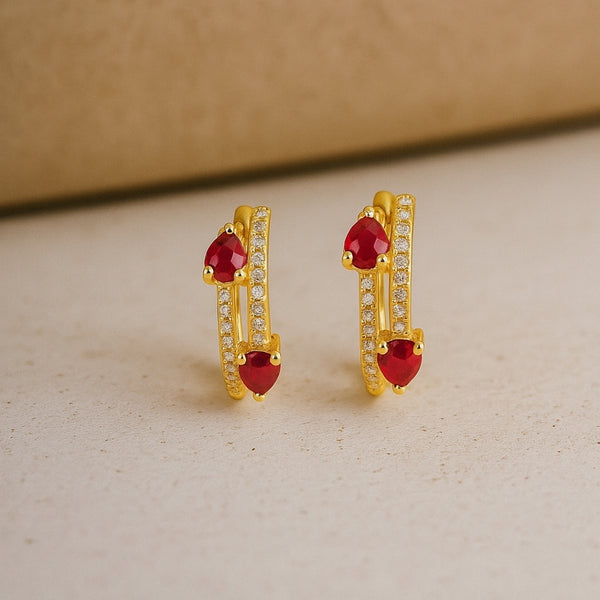 PENDIENTES DOBLE ARO RUBIES CON DIAMANTES ROSELLA