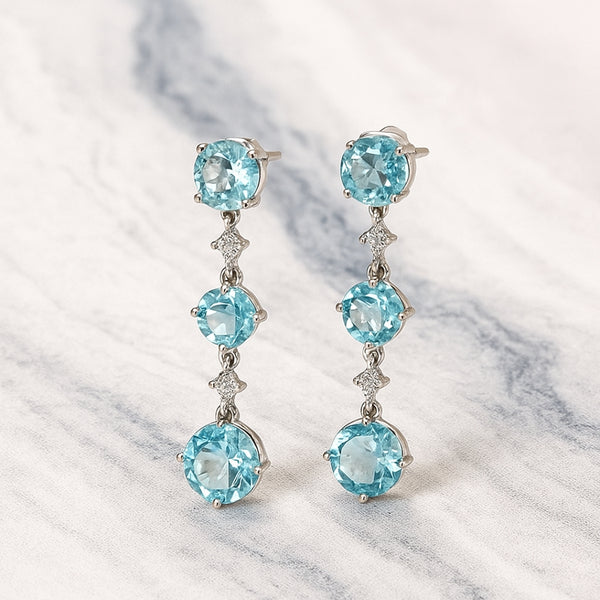 PENDIENTES AGUAMARINA Y DIAMANTES DALILA