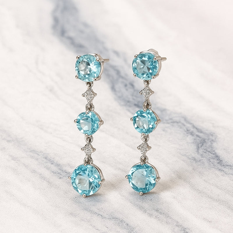 PENDIENTES AGUAMARINA Y DIAMANTES DALILA