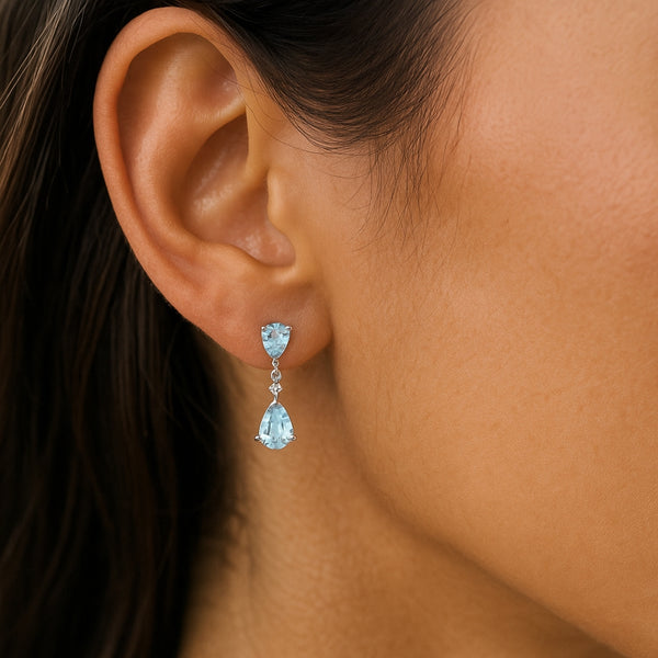 PENDIENTES AGUAMARINAS Y DIAMANTES LIVIA