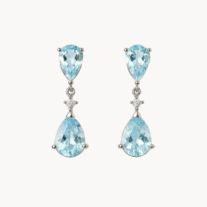 PENDIENTES AGUAMARINAS Y DIAMANTES LIVIA