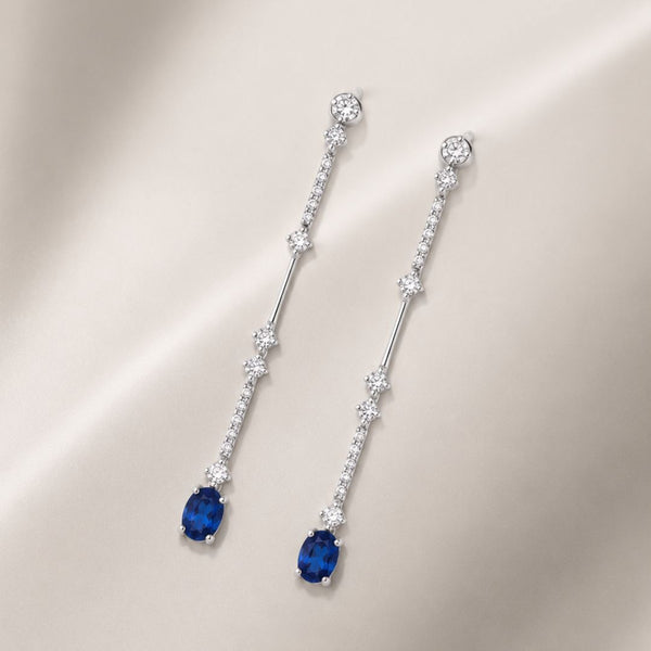 PENDIENTES LARGOS ZAFIROS CON DIAMANTES