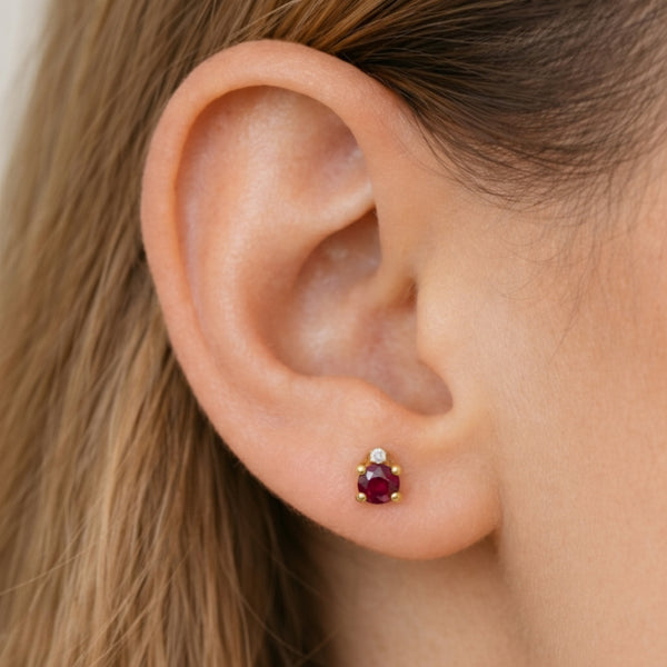 BRINCOS DE RUBI E DIAMANTE ADELIA