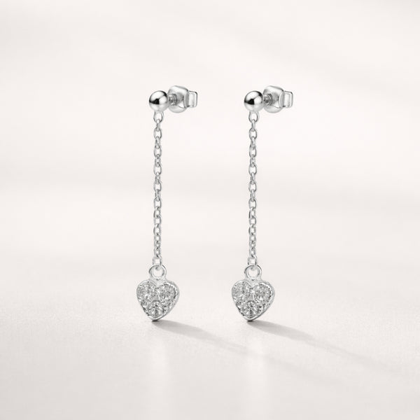PENDIENTES LARGOS CORAZON CON DIAMANTES NENSI