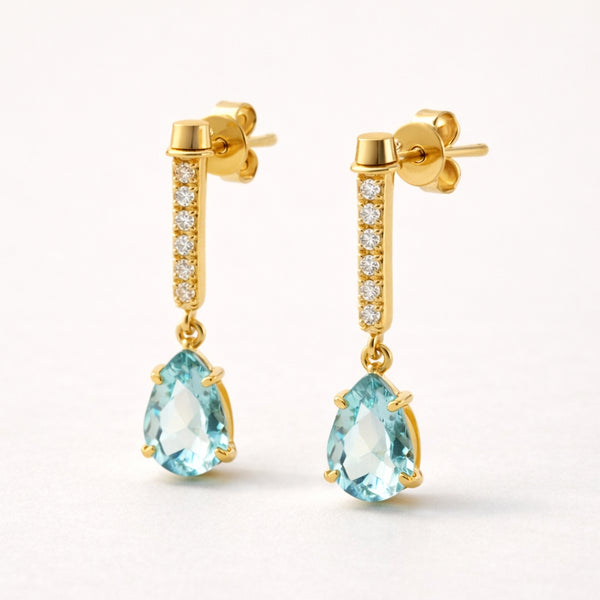 DALILA LONG AQUAMARINE AND DIAMOND EARRINGS