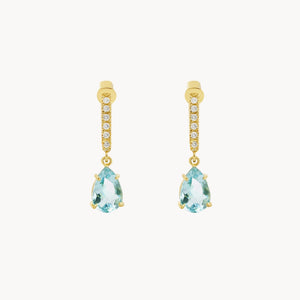 BRINCOS LONGOS DE ÁGUA-MARINHA E DIAMANTES DALILA