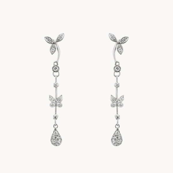 PENDIENTES LARGOS HOJAS Y MARIPOSAS CON DIAMANTES DORIT