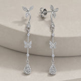 PENDIENTES LARGOS HOJAS Y MARIPOSAS CON DIAMANTES DORIT