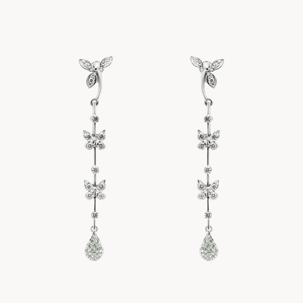 LONG LEAF AND BUTTERFLY EARRINGS WITH DIAMONDS DORIT II