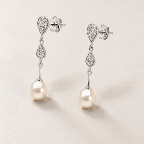 PENDIENTES PERLA Y DIAMANTES