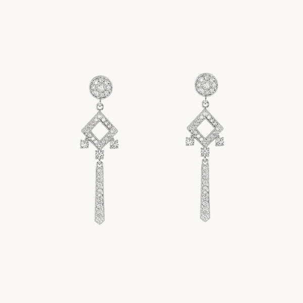 PENDIENTES LARGOS ROMBO CON DIAMANTES