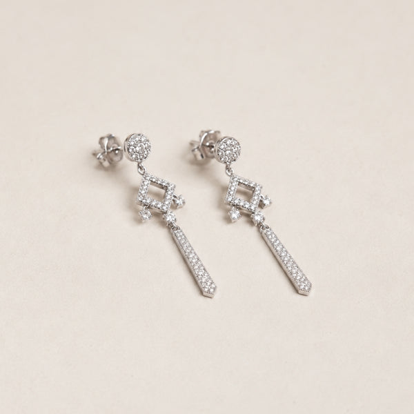PENDIENTES LARGOS ROMBO CON DIAMANTES