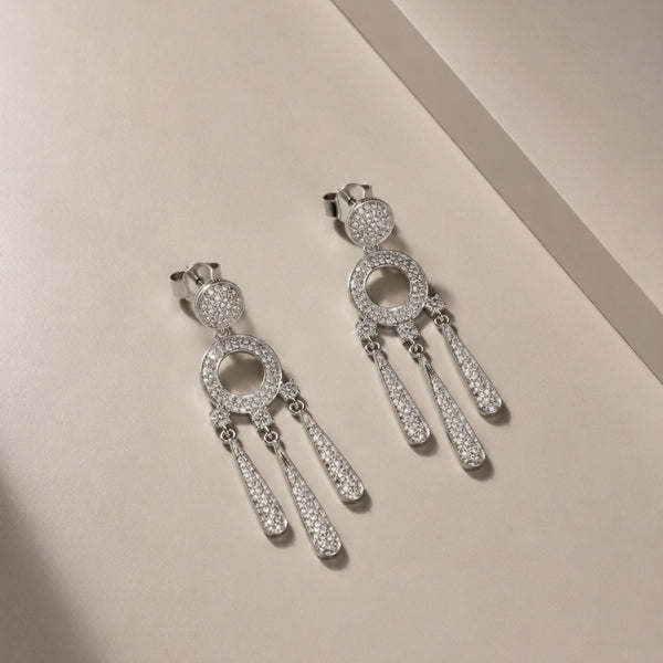 PENDIENTES CON CIRCULO Y TIRAS DE DIAMANTES