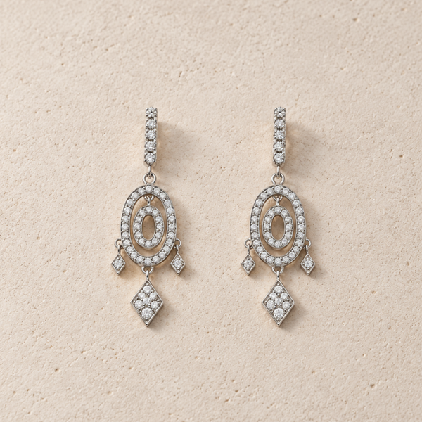 PENDIENTES LARGOS OVALOS CON DIAMANTES