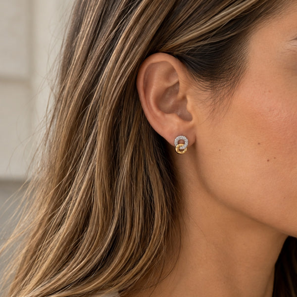 PENDIENTES AROS ENTRELAZADOS BICOLOR CON DIAMANTES