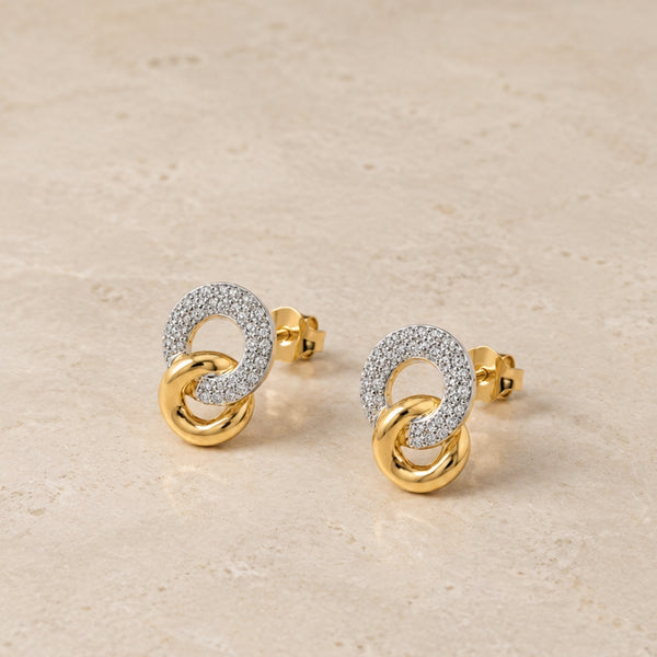 PENDIENTES AROS ENTRELAZADOS BICOLOR CON DIAMANTES