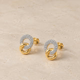 Two-tone interlocking hoop earrings with diamonds