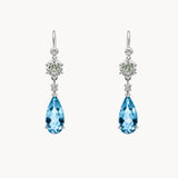 PENDIENTES LARGOS CON AGUAMARINA PERILLA Y DIAMANTES