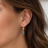 PENDIENTES LARGOS CON AGUAMARINA PERILLA Y DIAMANTES