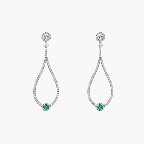 BRINCOS DE GOTAS ABERTAS COM DIAMANTES E ESMERALDA