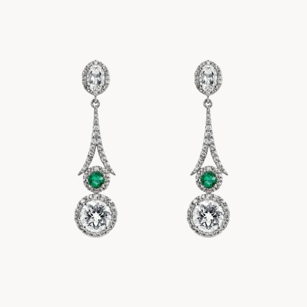 BRINCOS ART DÉCO EM CASCATA COM ESMERALDAS E DIAMANTES