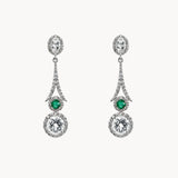 PENDIENTES ART DECO CASCADA ESMERALDA Y DIAMANTES