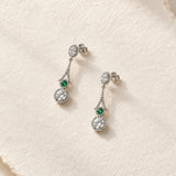 PENDIENTES ART DECO CASCADA ESMERALDA Y DIAMANTES