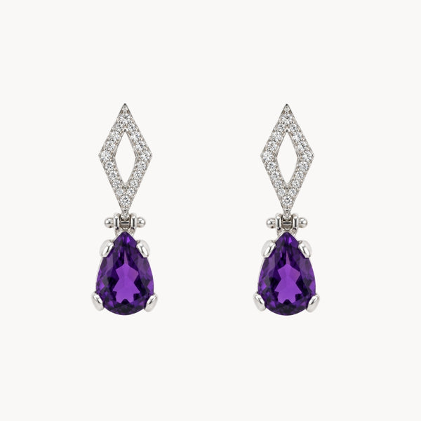 PENDIENTES ROMBOS CON AMATISTA Y DIAMANTES