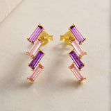 PENDIENTES TREPADORES CON AMATISTAS Y TOPACIOS ROSAS