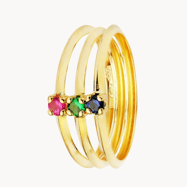 Ring with colored zirconia stones in bands