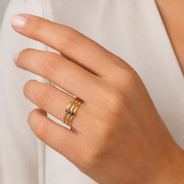 Ring with colored zirconia stones in bands