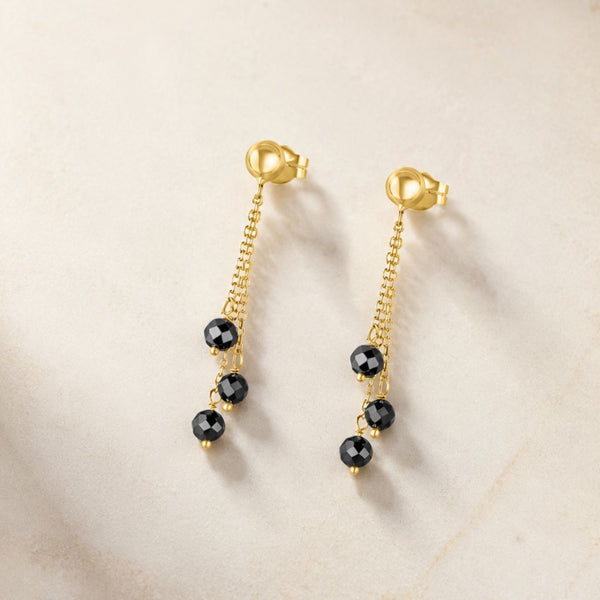 PENDIENTES LARGOS CON CIRCONITAS NEGRAS ARIANNE