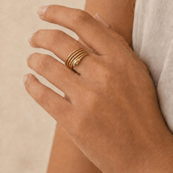ANILLO CUATRO VUELTAS SERPIENTE CON ESMERALDAS